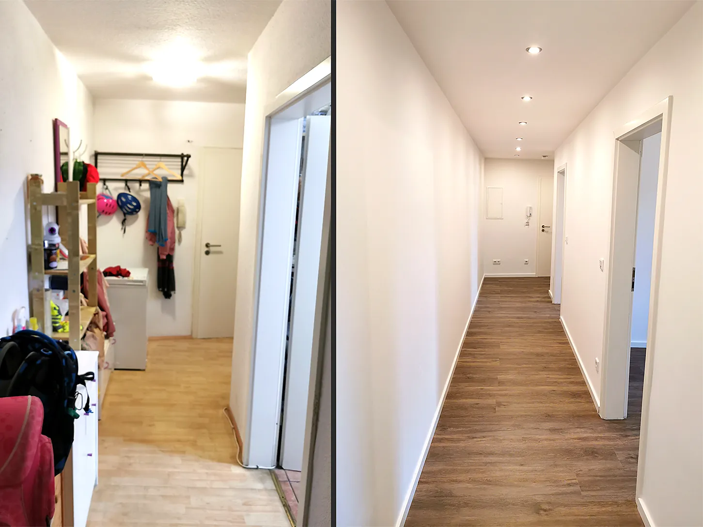 Flur vor und nach der Renovierung nebeneinander